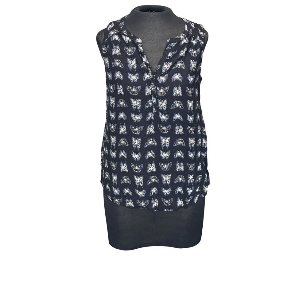 Sonoma Womens Sleeveless Blouse S Rayon Butterfly Print Black & White